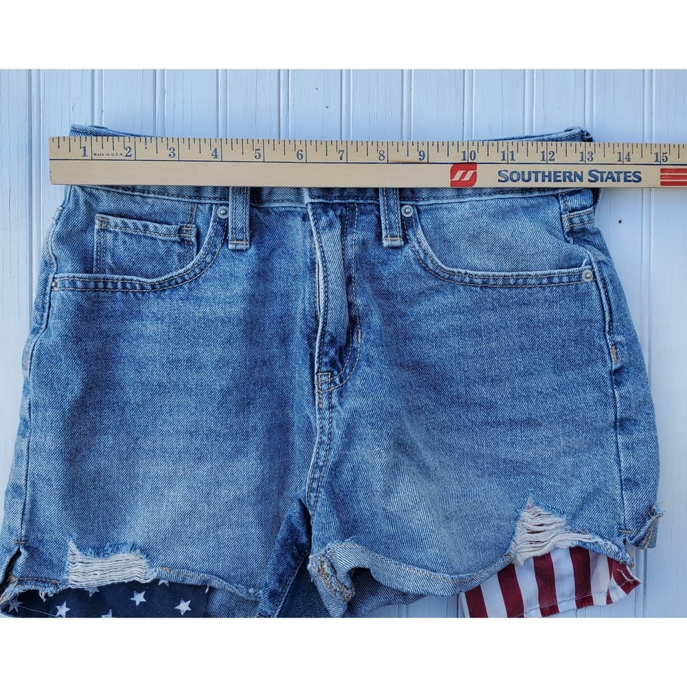 Old Navy Girls Size 14 High-Rise Denim Shorts with Flag Pockets Patriotic Blue - Picture 2 of 7